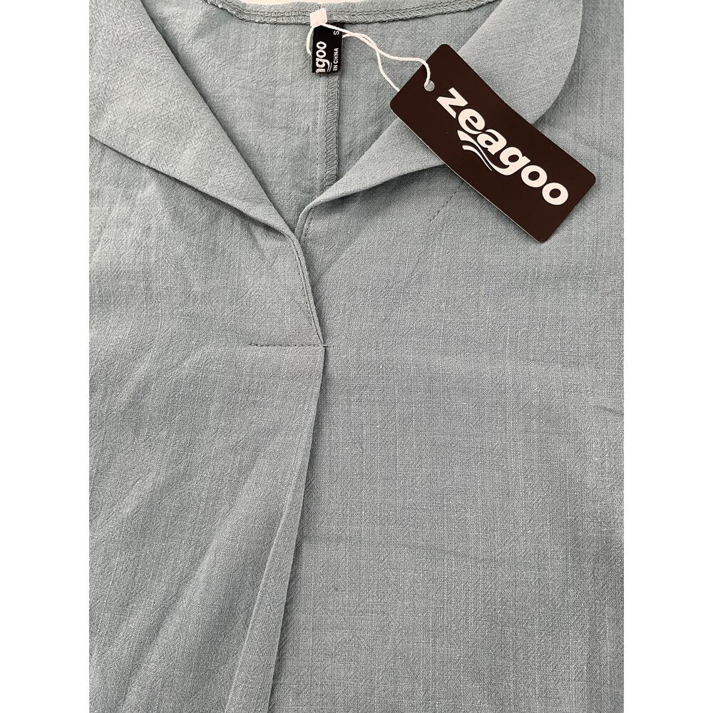 Teal Zeagoo Linen shirt Size Small - Picture 2 of 3